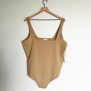 Good American Plus Size Pecan Tan Modern Tank Scuba Thong Bodysuit
